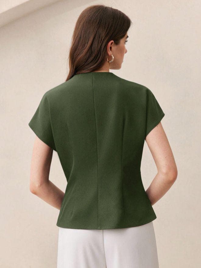 국경 간 유럽과 미국 아마존 독립적 인 역 2026 새로운 여성 금속 버클 V넥 반팔 셔츠 우아함 다용도 상세 이미지 7