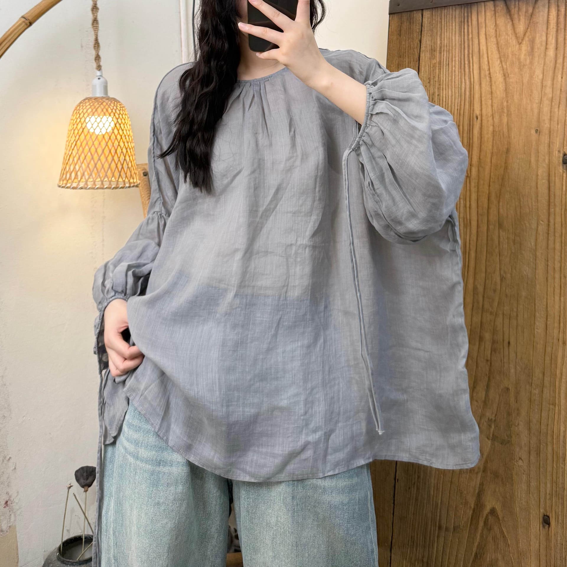 2026 여름 새로운 문예 바람 청 ~을 통해 센스 라미 대 에디션 라운드 넥 풀오버 펌프 로프 맨위 여성 상세 이미지 3