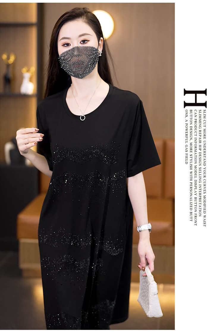 실사 빅 사이즈 드레스 2026 여름 새로운 패션 표지 고기 루즈핏 대 에디션 핫픽스 드레스 상세 이미지 14