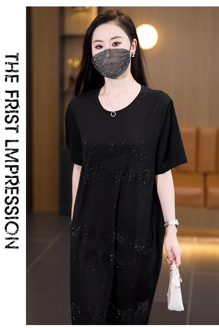 실사 빅 사이즈 드레스 2026 여름 새로운 패션 표지 고기 루즈핏 대 에디션 핫픽스 드레스 상세 이미지 20