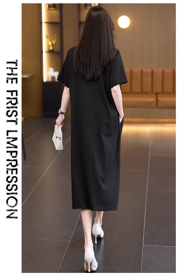 실사 빅 사이즈 드레스 2026 여름 새로운 패션 표지 고기 루즈핏 대 에디션 핫픽스 드레스 상세 이미지 23