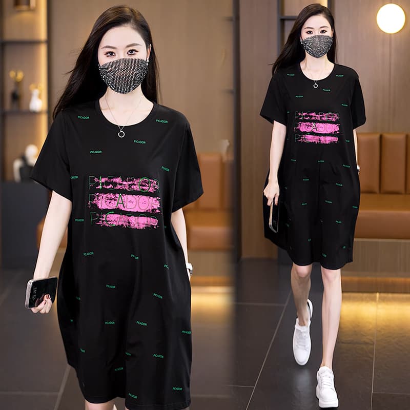 실사 빅 사이즈 드레스 2026 여름 새로운 패션 표지 고기 루즈핏 대 에디션 프린트 여성 드레스 이미지 3