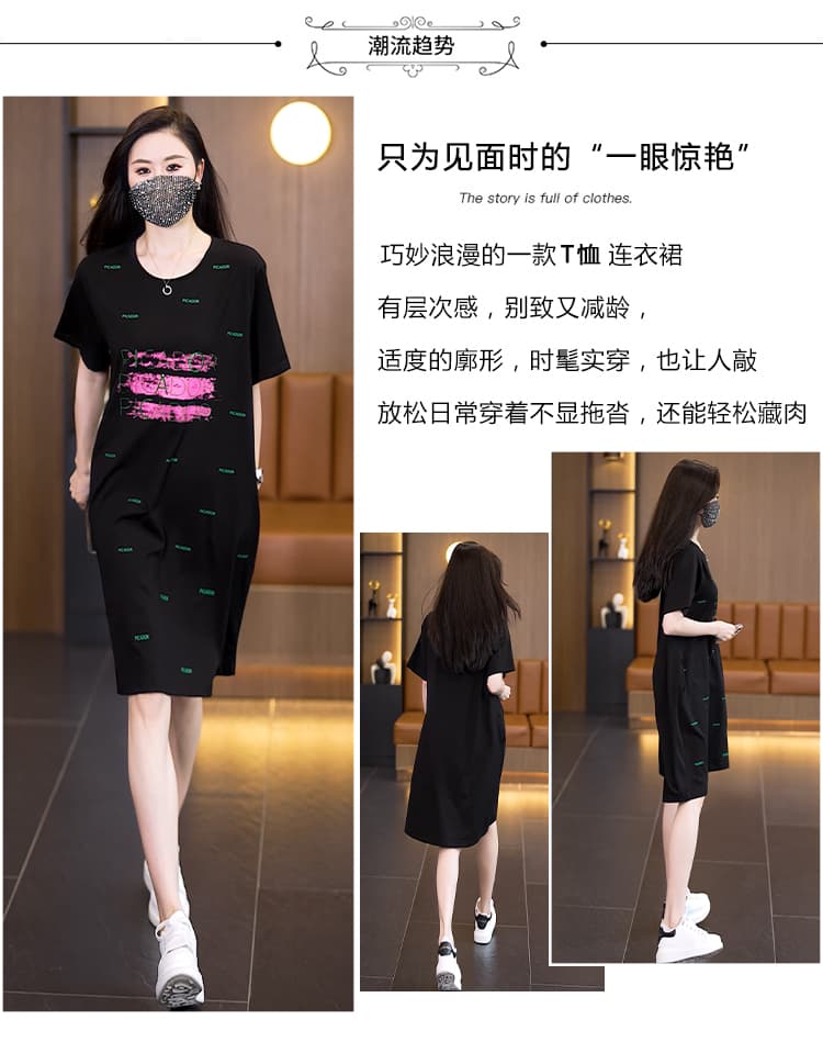 실사 빅 사이즈 드레스 2026 여름 새로운 패션 표지 고기 루즈핏 대 에디션 프린트 여성 드레스 상세 이미지 3