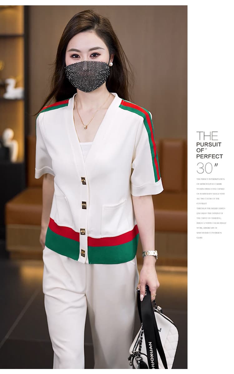 실사 빅 사이즈 세트 여성 2026 년 여름 새로운 캐주얼 품격 패치워크 슬림해 보이는 연령 감소 긴 바지 두 조각 여성 세트 상세 이미지 32