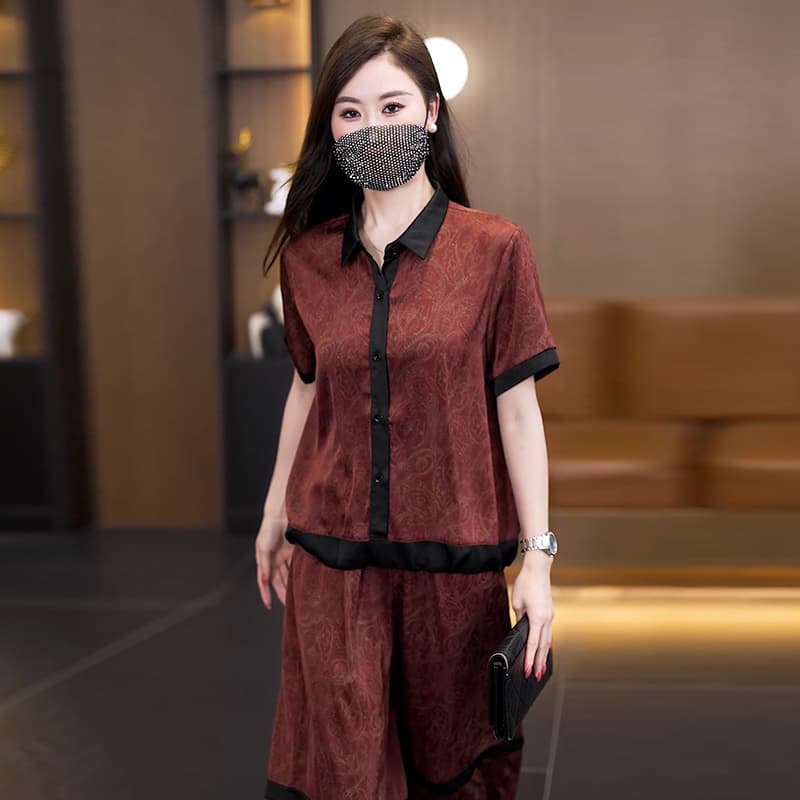 실사 빅 사이즈 세트 여성 2026 년 여름 새로운 캐주얼 품격 프린트 슬림해 보이는 연령 감소 두 조각 여성 세트 이미지 4