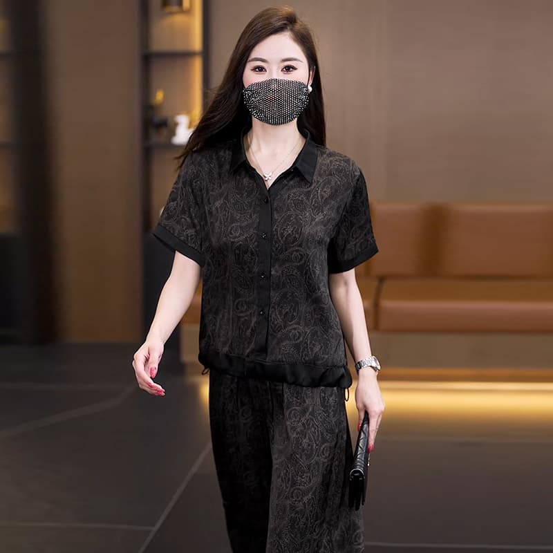 실사 빅 사이즈 세트 여성 2026 년 여름 새로운 캐주얼 품격 프린트 슬림해 보이는 연령 감소 두 조각 여성 세트 이미지 4