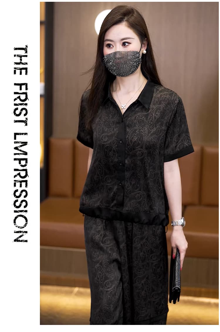 실사 빅 사이즈 세트 여성 2026 년 여름 새로운 캐주얼 품격 프린트 슬림해 보이는 연령 감소 두 조각 여성 세트 상세 이미지 16