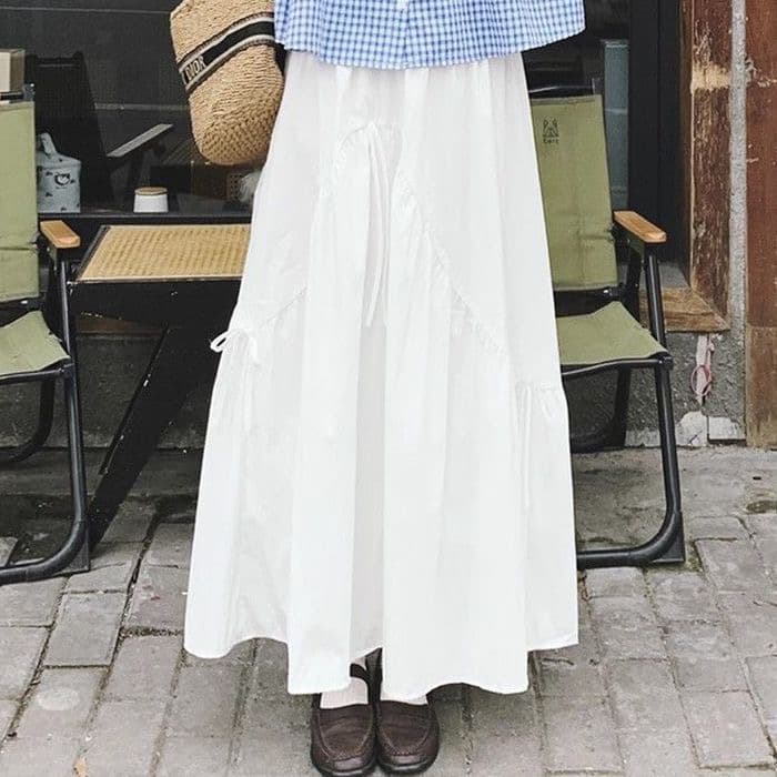 소금 부서 연령 감소 체크무늬 홀로우 아웃 V넥 거품 소매 셔츠 맨위 여성 여름 루즈핏 슬림해 보이는 반신 스커트 투피스 세트 상세 이미지 4