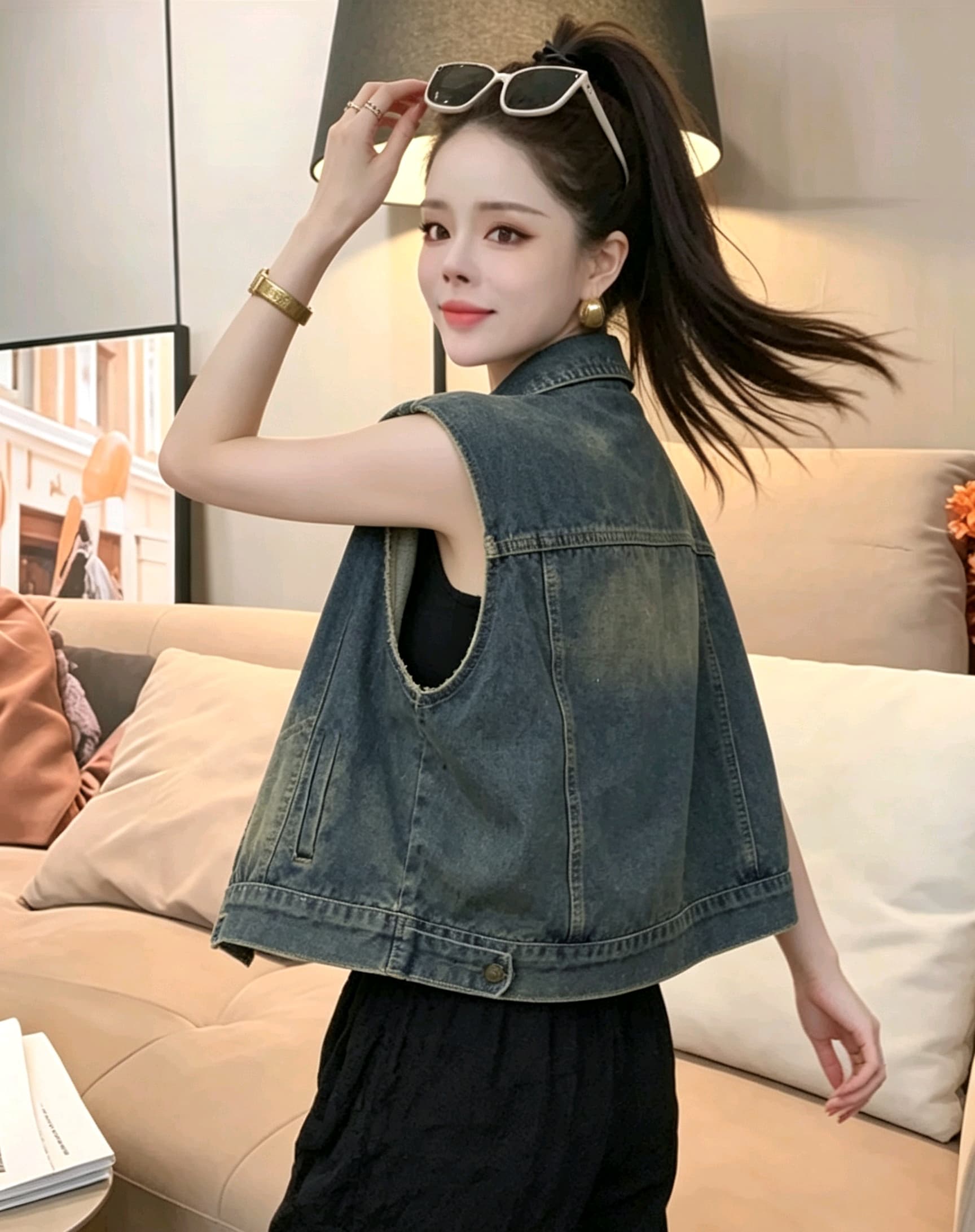 항구 바람 레트로 디자인 센스 핫픽스 거친 가장자리 폴로 칼라 데님 베스트 여성 셔츠 2026 여름 외출용 Chic 맨위 상세 이미지 2