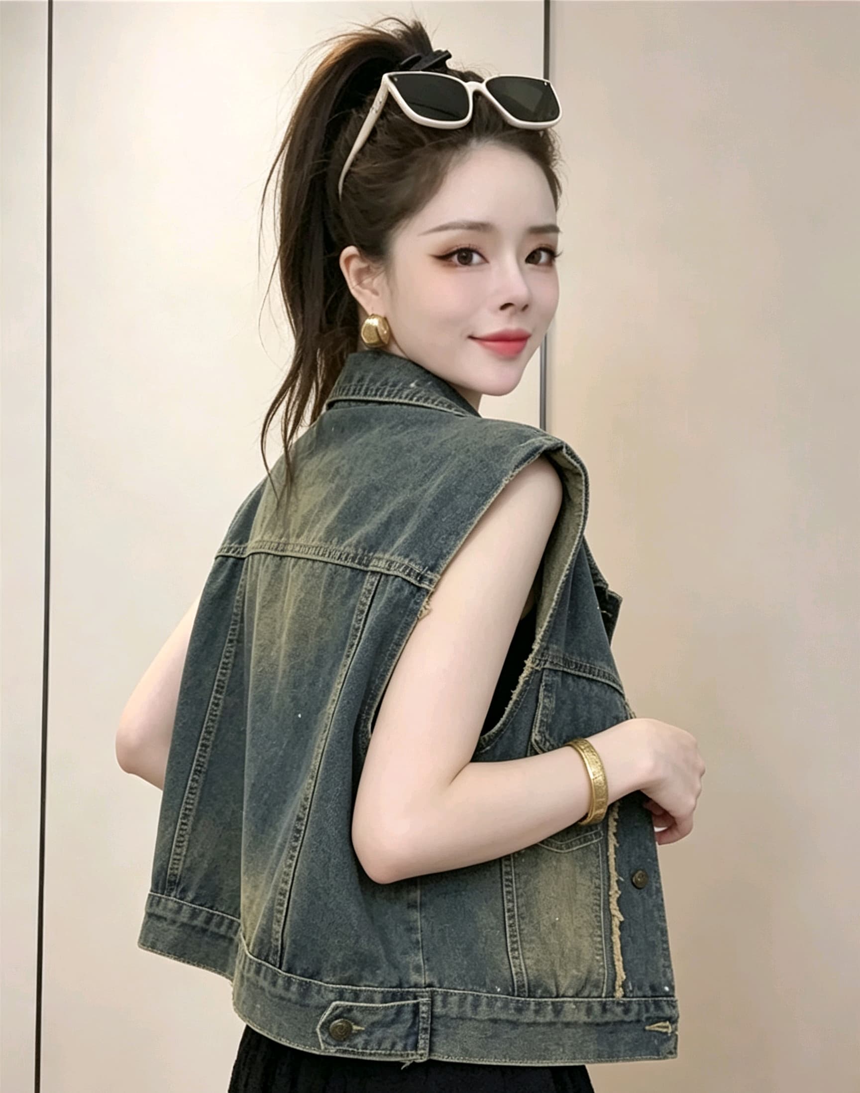 항구 바람 레트로 디자인 센스 핫픽스 거친 가장자리 폴로 칼라 데님 베스트 여성 셔츠 2026 여름 외출용 Chic 맨위 상세 이미지 3