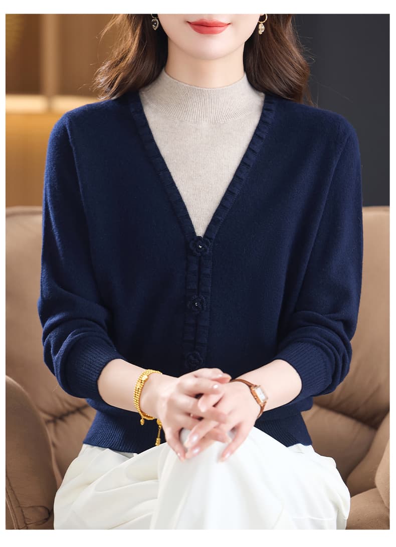 페이크 레이어드 카디건 여성 20256 가을 겨울 새로운 반하이넥 스웨터 외국 가스 엄마 패치워크 색상 니트 기본 셔츠 상세 이미지 7