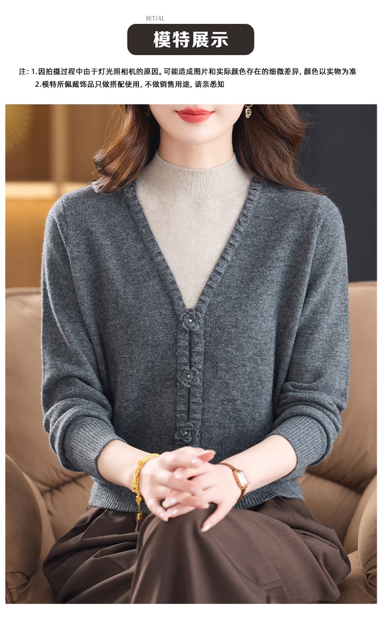 페이크 레이어드 카디건 여성 20256 가을 겨울 새로운 반하이넥 스웨터 외국 가스 엄마 패치워크 색상 니트 기본 셔츠 상세 이미지 8