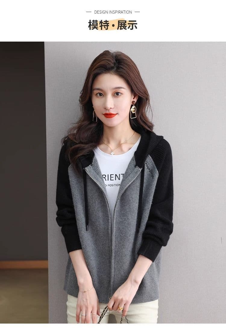 패션 여자 20256 년 새로운 봄 가을 레트로 니트 오픈 가디건 스웨터 여자 재킷 지퍼 후드 맨위 가을 상세 이미지 20