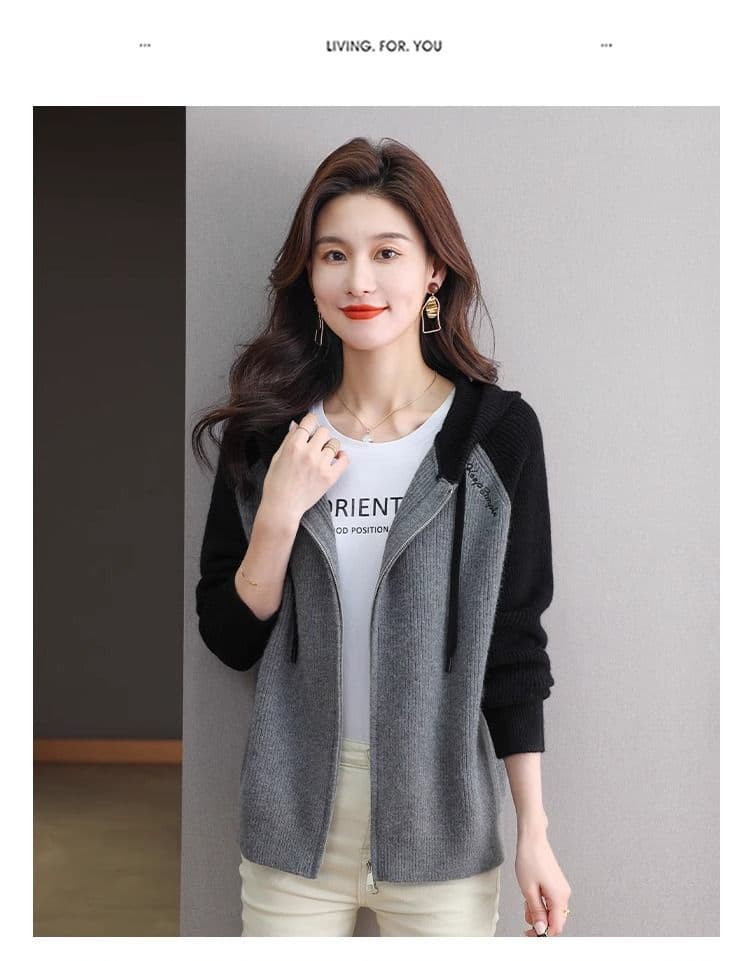 패션 여자 20256 년 새로운 봄 가을 레트로 니트 오픈 가디건 스웨터 여자 재킷 지퍼 후드 맨위 가을 상세 이미지 21