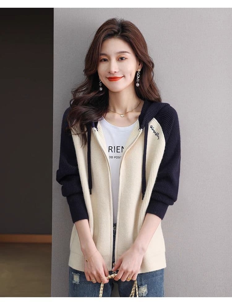 패션 여자 20256 년 새로운 봄 가을 레트로 니트 오픈 가디건 스웨터 여자 재킷 지퍼 후드 맨위 가을 상세 이미지 23