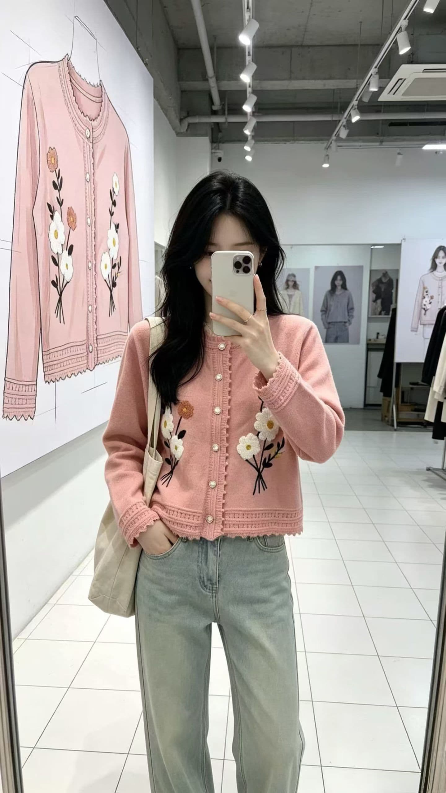 달콤함 3 차원 자수 작은 꽃 니트 오픈 가디건 느긋한 바람 라운드 넥 긴팔 부드러운 찹쌀 다용도 기타 색상 선택 사항 이미지 2