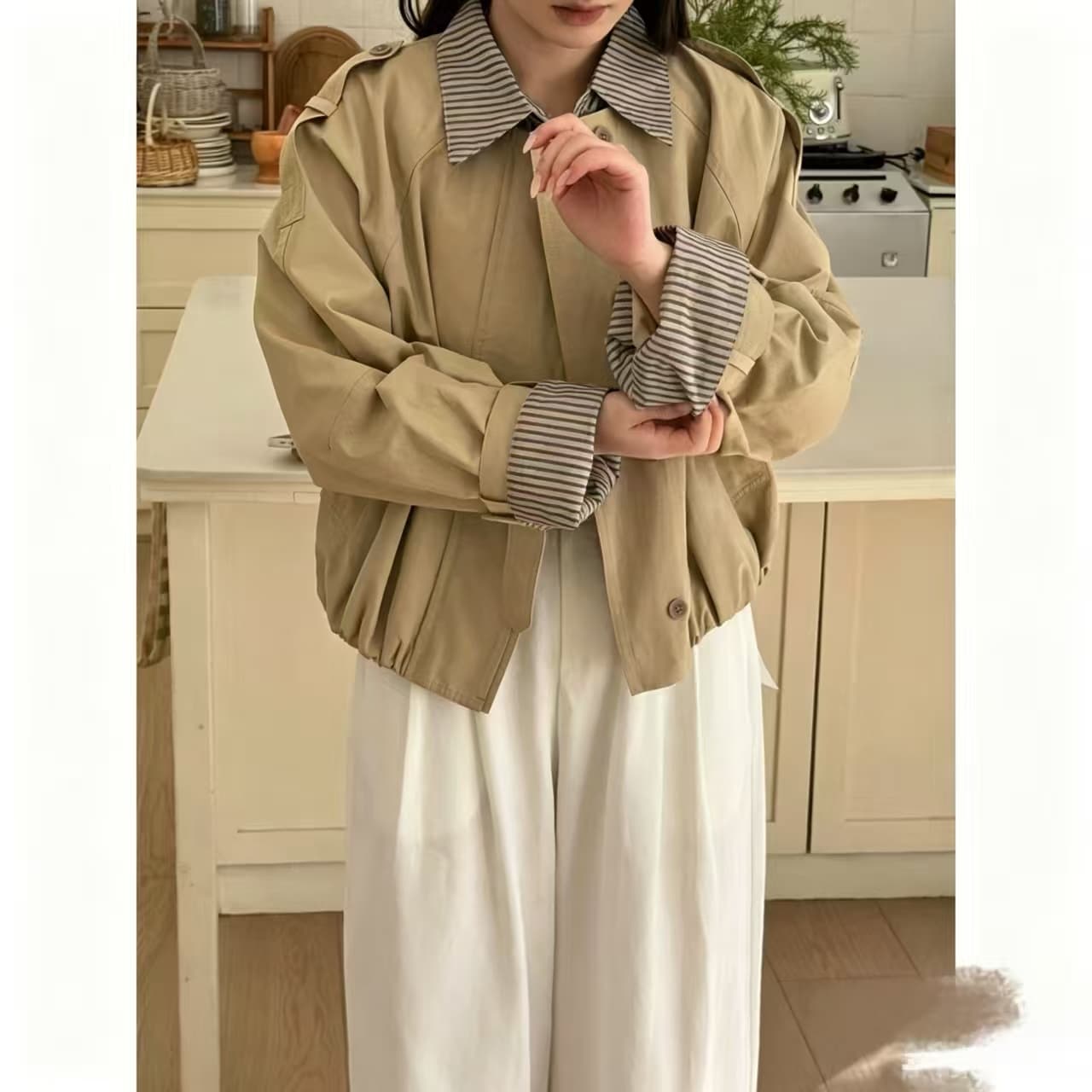 가을 새로운 바 En 바람 작은 키 쇼트 스타일 재킷 재킷 여성 레저 고급 센스 재킷 워크웨어 맨위 이미지 3