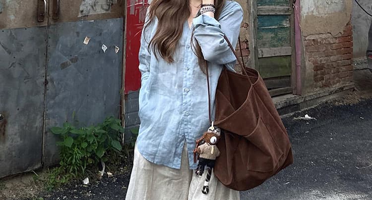 지금 봄 한 부서 미니멀리즘 품격 루즈핏 셔츠 면 린넨 캐주얼 긴 바지 세트 여성 상세 이미지 18