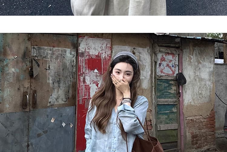지금 봄 한 부서 미니멀리즘 품격 루즈핏 셔츠 면 린넨 캐주얼 긴 바지 세트 여성 상세 이미지 27