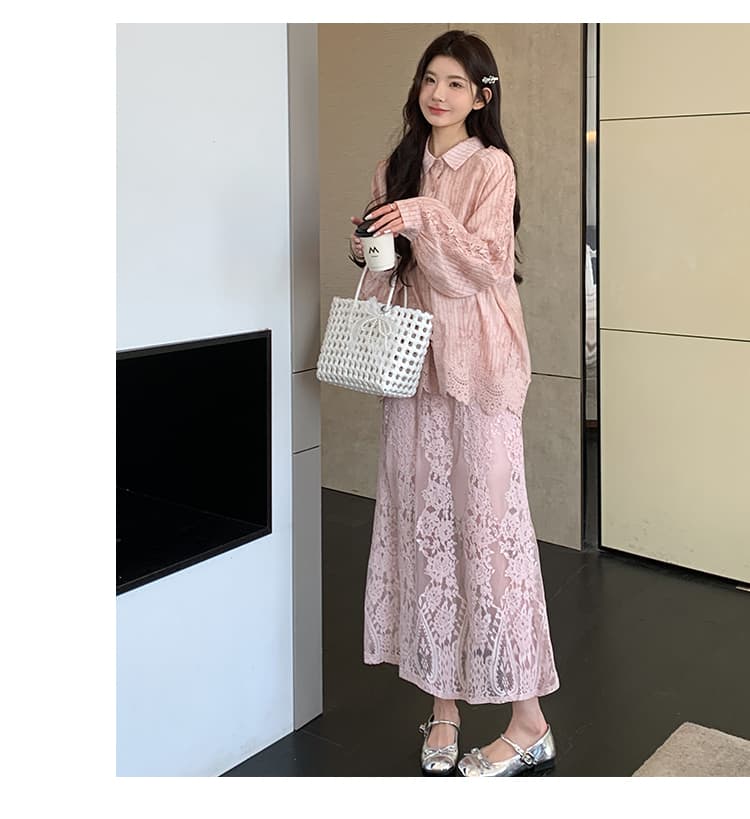 실사 지금 임산부 조기 봄 여름 섹션 무거운 작업 레이스 셔츠 레이스 반신 치마 세트 여성 상세 이미지 20
