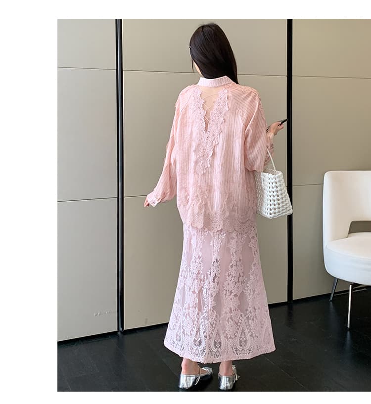 실사 지금 임산부 조기 봄 여름 섹션 무거운 작업 레이스 셔츠 레이스 반신 치마 세트 여성 상세 이미지 28