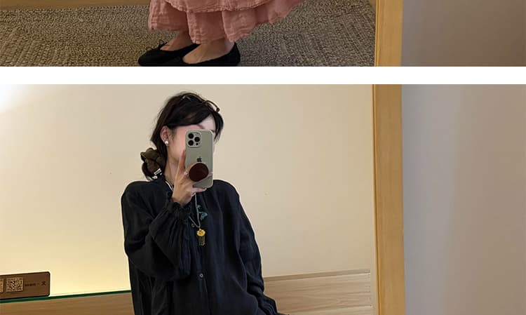 지금 임산부 한 부서 미니멀리즘 바람 루즈핏 표지 고기 셔츠 플러스 반신 치마 세트 여성 상세 이미지 18