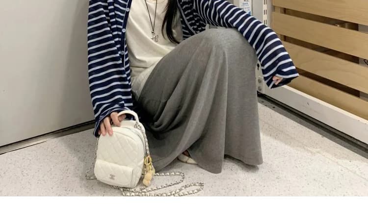 지금 이른 봄 새로운 임산부 느긋한 바람 스트라이프 오픈 가디건 조끼 반신 스커트 세 조각 여성 세트 상세 이미지 40