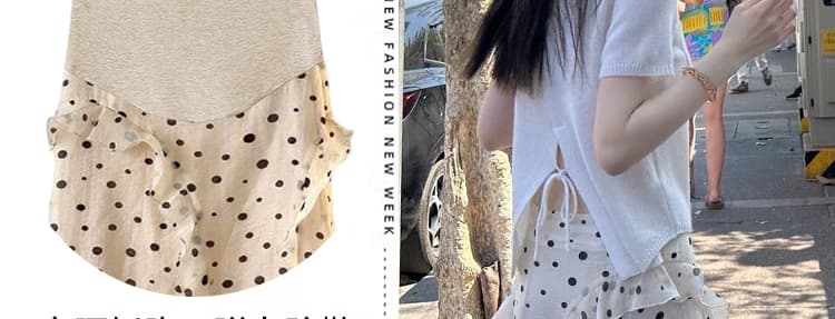 지금 임산부 한 부서 폭발 도트 무늬 디자인 센스 쉬폰 복부 지지 반신 치마 상세 이미지 5