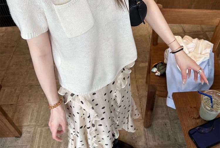 지금 임산부 한 부서 폭발 도트 무늬 디자인 센스 쉬폰 복부 지지 반신 치마 상세 이미지 23