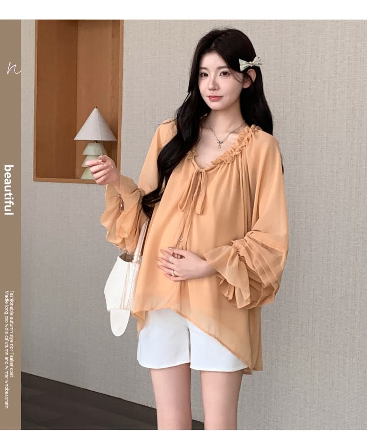 실사 임산부 달콤함 한 부서 쉬폰 셔츠 슬립 투피스 세트 맨위 상세 이미지 6