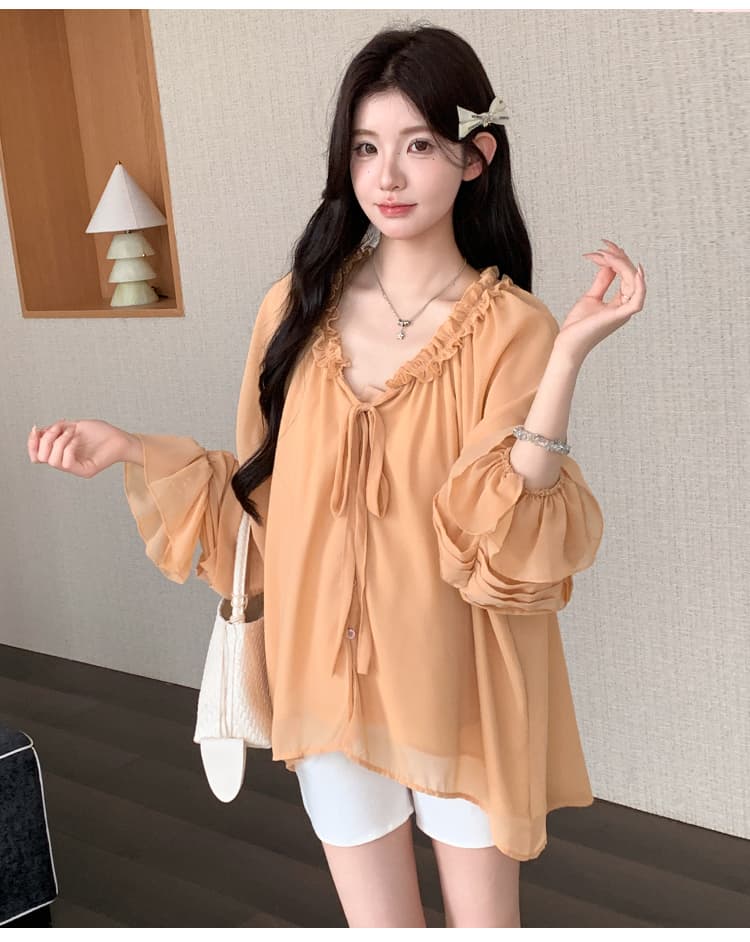 실사 임산부 달콤함 한 부서 쉬폰 셔츠 슬립 투피스 세트 맨위 상세 이미지 25