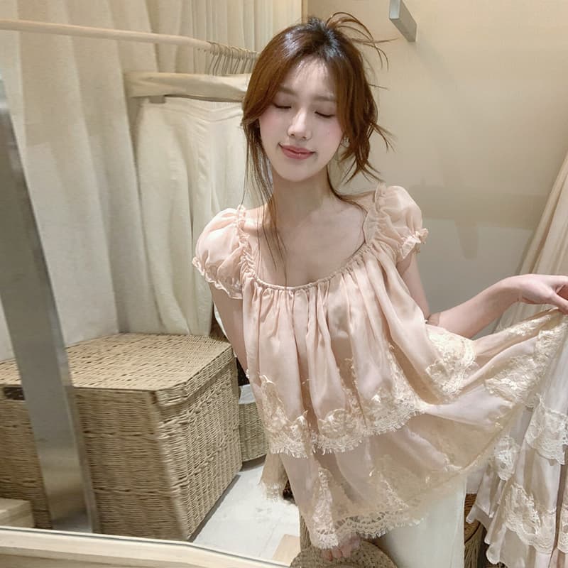 새로운 임산부 달콤함 무거운 작업 한 부서 디스플레이 화이트 한 부서 레이스 여성 셔츠 이미지 4