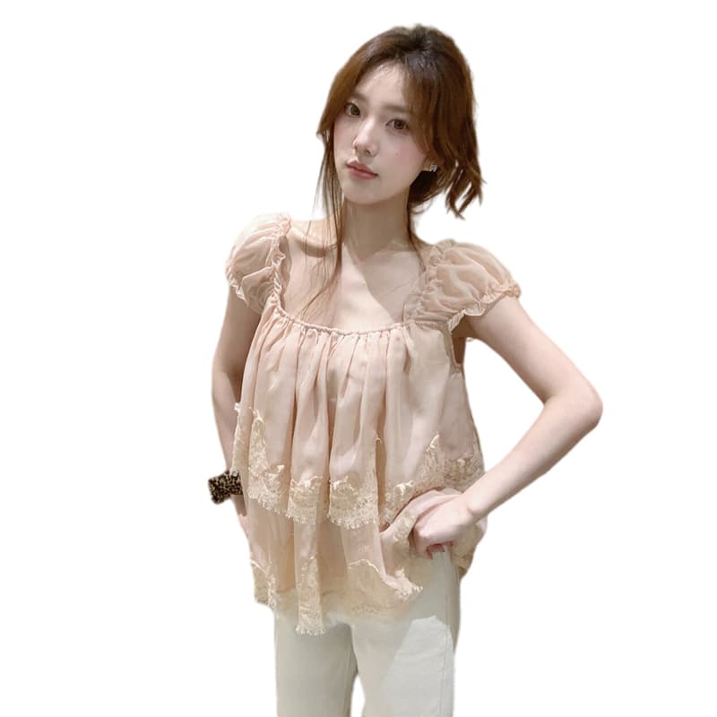 새로운 임산부 달콤함 무거운 작업 한 부서 디스플레이 화이트 한 부서 레이스 여성 셔츠 이미지 5