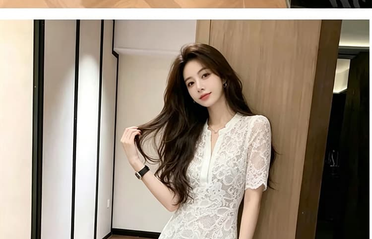 임산부 빅 사이즈 프랑스식 품격 화이트 레이스 슬림해 보이는 패치워크 여성 드레스 상세 이미지 29