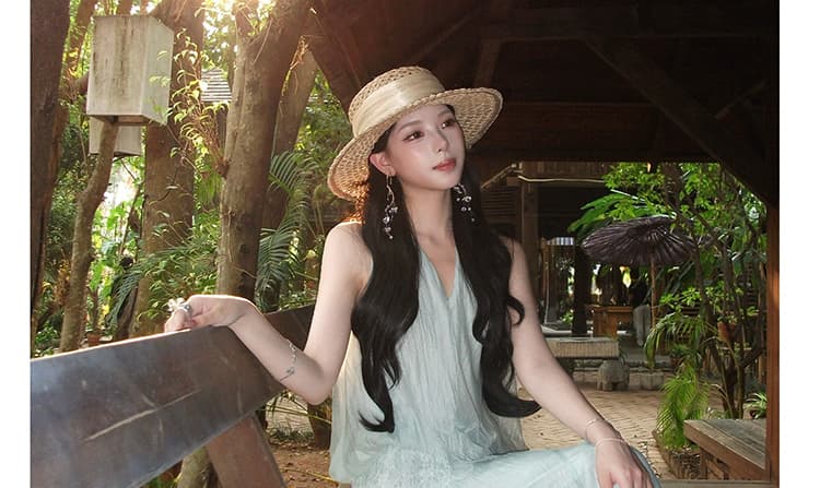 지금 임산부 빅 사이즈 깃발 V넥 패치워크 레이스 드레스 상세 이미지 41