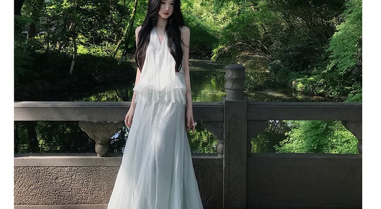 지금 임산부 빅 사이즈 깃발 V넥 패치워크 레이스 드레스 상세 이미지 56