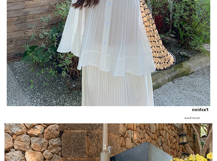 새로운 임산부 빅 사이즈 쉬폰 플리츠 민소매 맨위 반신 치마 세트 여성 상세 이미지 32