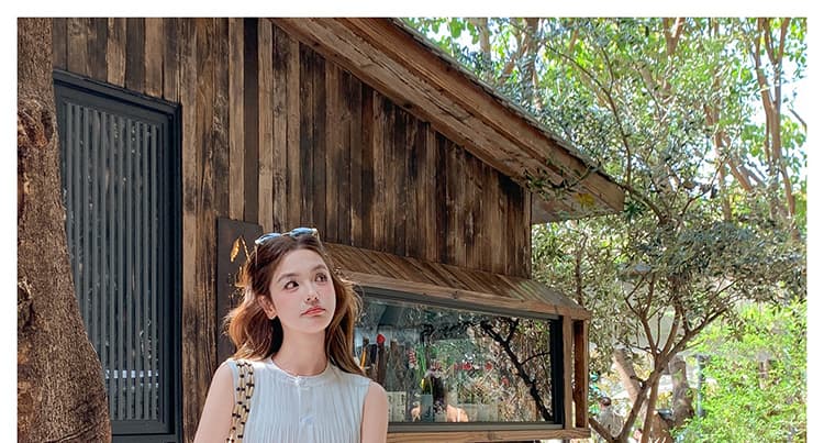 새로운 임산부 빅 사이즈 쉬폰 플리츠 민소매 맨위 반신 치마 세트 여성 상세 이미지 45