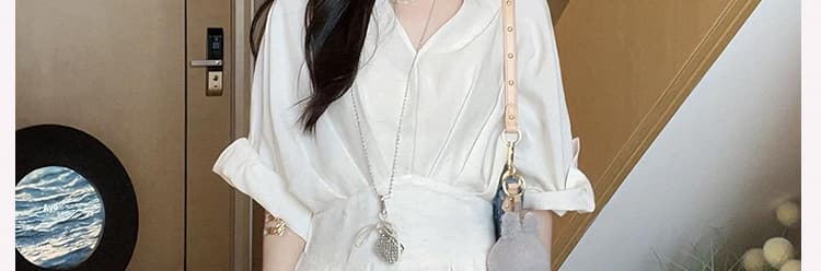 새로운 임산부 빅 사이즈 그는 벤 바람 셔츠 칼라 작은 대중 디자인 센스 슬림해 보이는 롱 스커트 상세 이미지 2