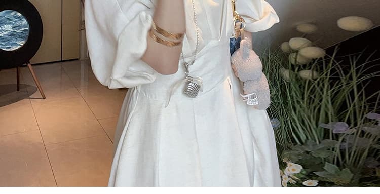 새로운 임산부 빅 사이즈 그는 벤 바람 셔츠 칼라 작은 대중 디자인 센스 슬림해 보이는 롱 스커트 상세 이미지 6