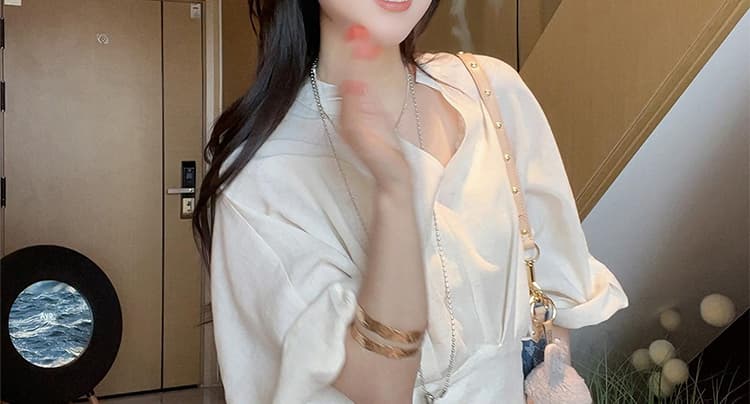 새로운 임산부 빅 사이즈 그는 벤 바람 셔츠 칼라 작은 대중 디자인 센스 슬림해 보이는 롱 스커트 상세 이미지 17