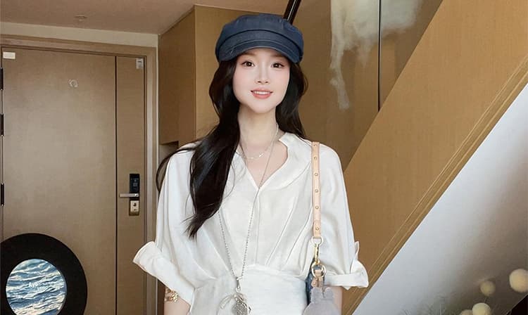 새로운 임산부 빅 사이즈 그는 벤 바람 셔츠 칼라 작은 대중 디자인 센스 슬림해 보이는 롱 스커트 상세 이미지 19