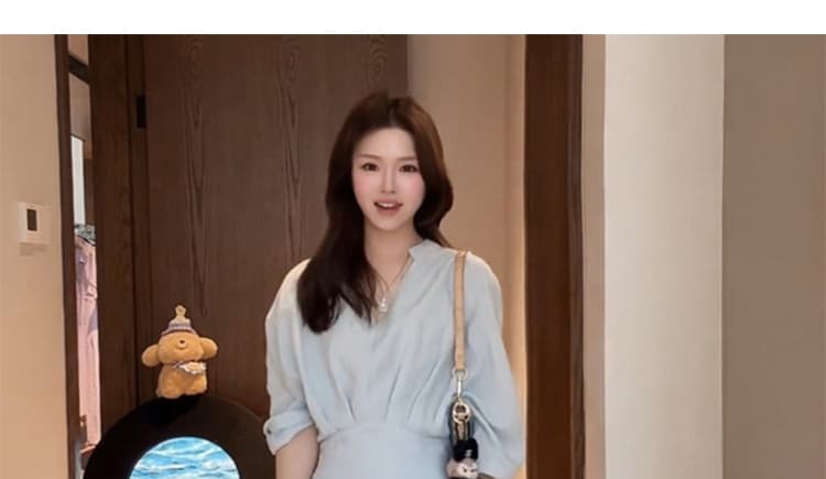 새로운 임산부 빅 사이즈 그는 벤 바람 셔츠 칼라 작은 대중 디자인 센스 슬림해 보이는 롱 스커트 상세 이미지 21