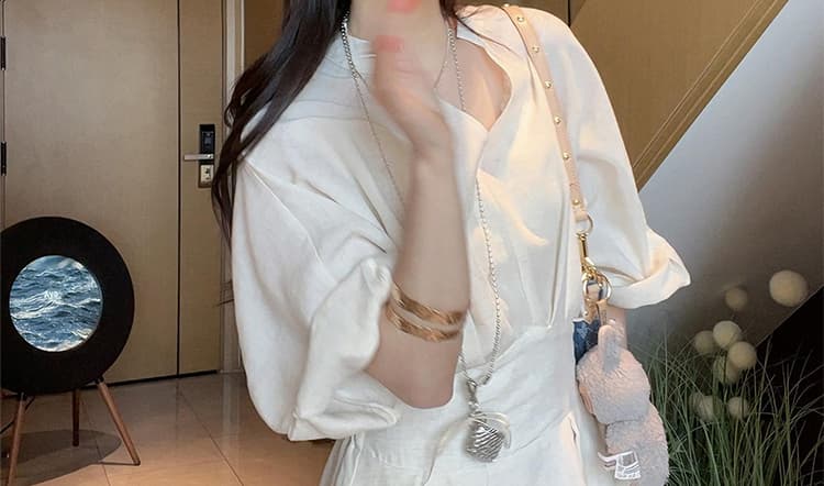 새로운 임산부 빅 사이즈 그는 벤 바람 셔츠 칼라 작은 대중 디자인 센스 슬림해 보이는 롱 스커트 상세 이미지 24