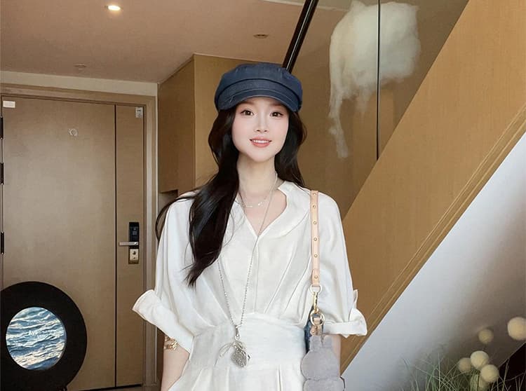 새로운 임산부 빅 사이즈 그는 벤 바람 셔츠 칼라 작은 대중 디자인 센스 슬림해 보이는 롱 스커트 상세 이미지 33