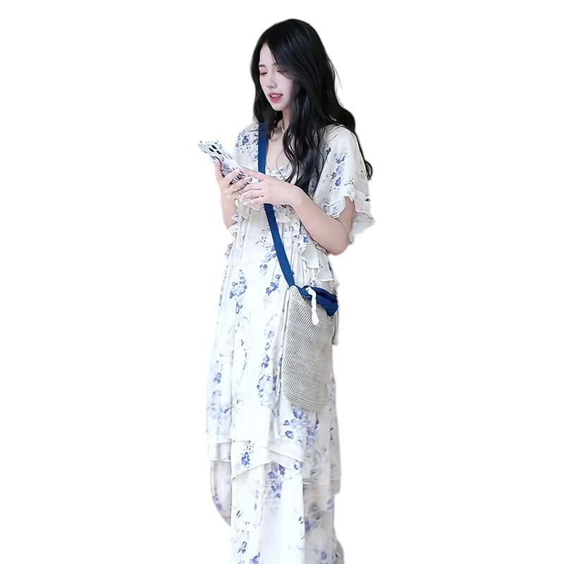 임산부 빅 사이즈 휴가 바람 한 부서 프린트 루즈핏 슬림해 보이는 디자인 센스 드레스 이미지 6