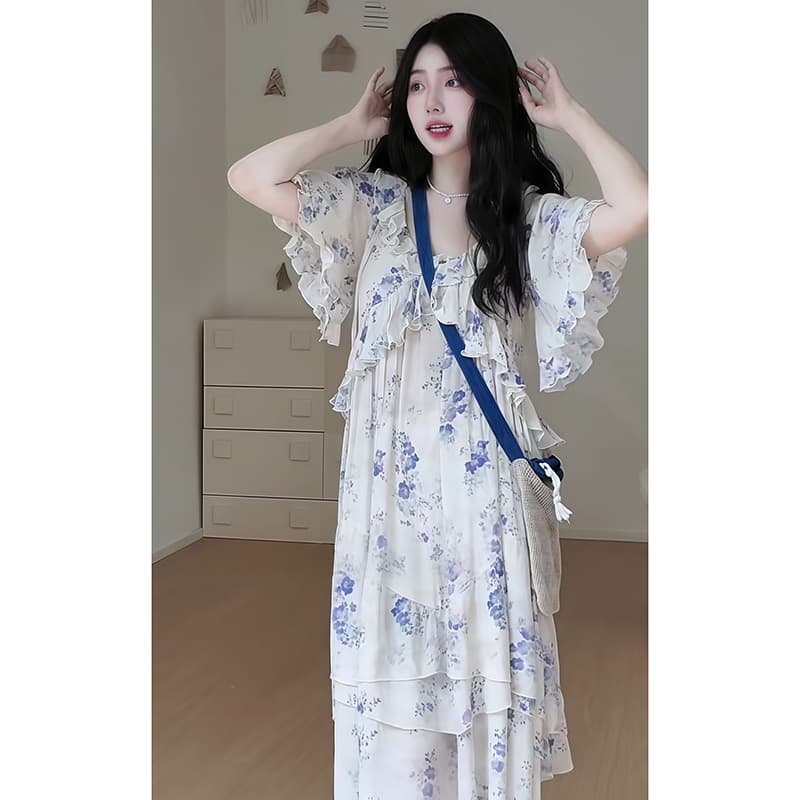 임산부 빅 사이즈 휴가 바람 한 부서 프린트 루즈핏 슬림해 보이는 디자인 센스 드레스 이미지 5