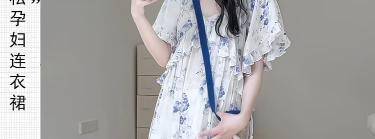 임산부 빅 사이즈 휴가 바람 한 부서 프린트 루즈핏 슬림해 보이는 디자인 센스 드레스 상세 이미지 2