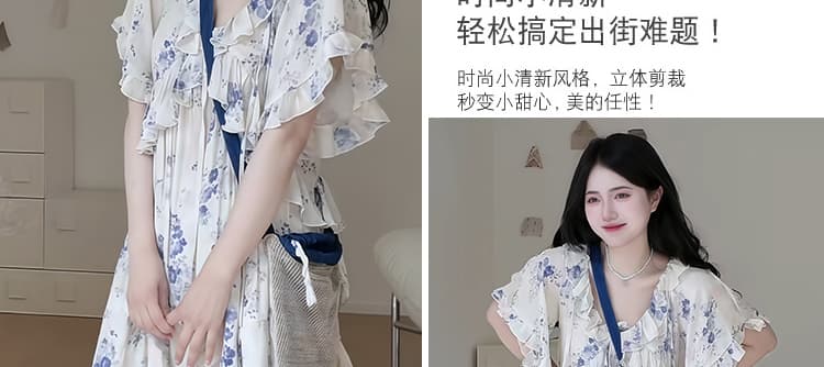 임산부 빅 사이즈 휴가 바람 한 부서 프린트 루즈핏 슬림해 보이는 디자인 센스 드레스 상세 이미지 8