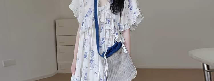 임산부 빅 사이즈 휴가 바람 한 부서 프린트 루즈핏 슬림해 보이는 디자인 센스 드레스 상세 이미지 12